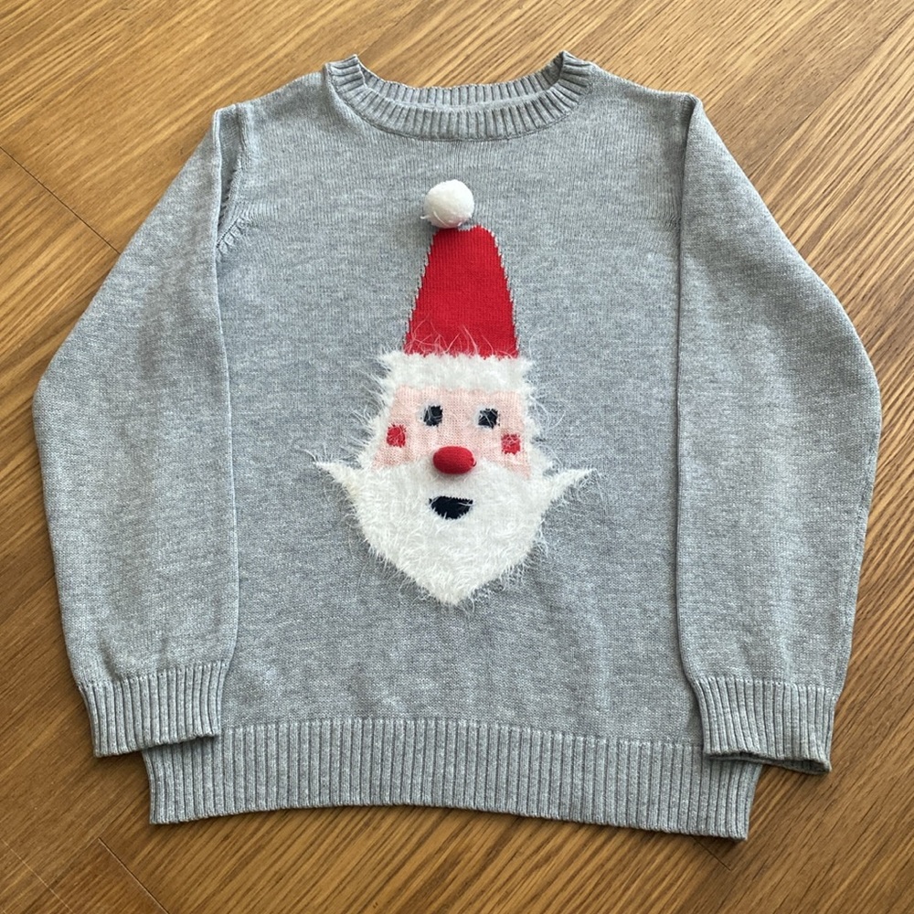 M&G Kids Boy Christmas Santa Gray Cotton Ugly Top Sweater Size 5-6